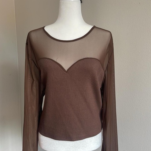 Women's Brown Sheer Long Sleeve Top Size 2XL - Picture 1 of 6